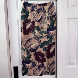 Farm Rio Style Floral Print Midi Linen Skirt